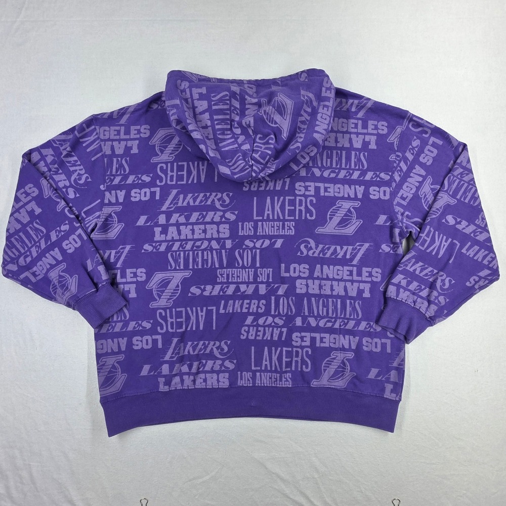 NBA Los Angeles Lakers Hoodie Purple All Over Print Chenille Logo Mens Large - Picture 8 of 9